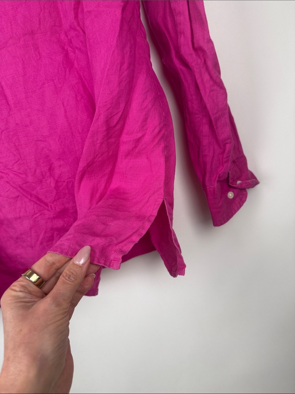 Lauren Ralph Lauren 100% Linen V-Neck Popover Top Blouse Pink Fuschia Size Large - Picture 5 of 8